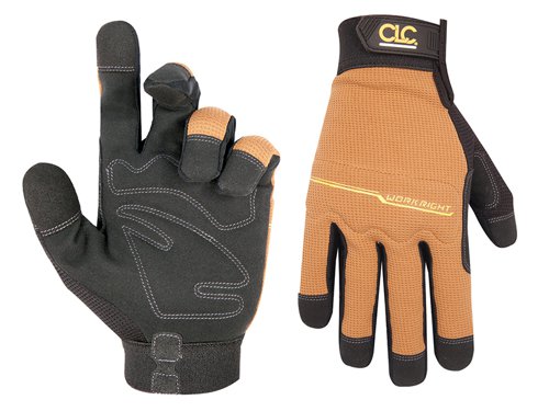 The Kuny's CLC Workright™ Flex Grip® Gloves offer comfort to the professional user without reducing dexterity. They have a padded synthetic palm material that is soft and comfortable to wear. Easy to put on via the elastic cuff with hook & loop closure and textured pull-on tab.The finger tips are reinforced, providing added abrasion resistance. With padded knuckles for protection against bumps and a stretch spandex back for flexibility and fit.1 x Pair of Kuny's CLC Workright™ Flex Grip® Gloves - Medium