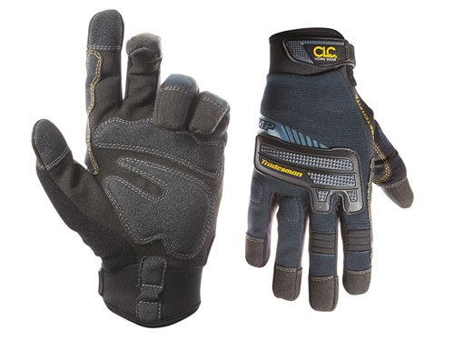 The Kunys CLC 145 Tradesman Flex Grip® gloves have a Syntrex™ synthetic palm material for increased abrasion and tear resistance. With reinforced padded palm and fingertips for enhanced wear and durability. Padded fingers and knuckles which provide protection against bumps.Stretch-Fit™ thumbs allow for a better fit and greater flexibility and the full neoprene cuff has a medical grade hook & loop closure. The textured pull-on tab with the Terry-Flex™ thumb helps gently remove sweat or debris from the face.1 x Kuny's Tradesman Flexgrip Gloves - Large