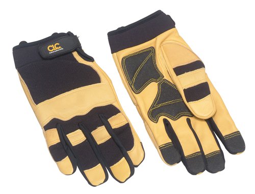 The Kuny's CLC Hybrid gloves use traditional leather palm combined with modern, breathable, stretch spandex to improve fit and dexterity. Made from top-grain goatskin at all contact areas. With stretchable Lycra finger side panels and breathable spandex back for improved comfort. A neoprene cuff can be tightly fastened with the hook & loop closure.Reinforced palm and fingertips provides improved abrasion resistance, and foam padded knuckles and fingers provide bump protection.