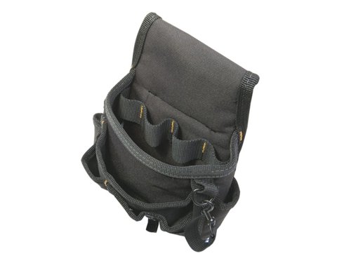 The Kuny's EL-1503 Electrician's Pouch made from tough polyester fabric which can be attached to a belt via the belt loop or the heavy-duty snap clip on the back. The pouch has nine pockets - three internal pocket sleeves and six external pockets. With handy sling to carry electrical tape.Fits belt sizes up to 76.2mm (3in) wide.