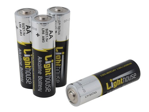 These Lighthouse high-performance alkaline batteries are designed to offer a high capacity for energy-hungry devices and offer a long storage life of up to 5 years. Alkaline batteries last longer when used with higher current devices and can, in some cases, outperform zinc-carbon products by up to 6 times, they also have less risk of leaking.1 x Pack of 4 Lighthouse Alkaline Batteries AA LR6 2400 mAh