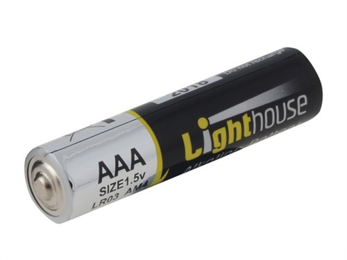 These Lighthouse high-performance alkaline batteries are designed to offer a high capacity for energy-hungry devices and offer a long storage life of up to 5 years. Alkaline batteries last longer when used with higher current devices and can, in some cases, outperform zinc-carbon products by up to 6 times, they also have less risk of leaking.1 x Pack of 4 Lighthouse Alkaline Batteries AAA LR03 1120 mAh