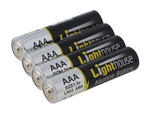 These Lighthouse high-performance alkaline batteries are designed to offer a high capacity for energy-hungry devices and offer a long storage life of up to 5 years. Alkaline batteries last longer when used with higher current devices and can, in some cases, outperform zinc-carbon products by up to 6 times, they also have less risk of leaking.1 x Pack of 4 Lighthouse Alkaline Batteries AAA LR03 1120 mAh