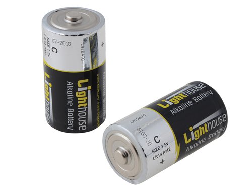 These Lighthouse high-performance alkaline batteries are designed to offer a high capacity for energy-hungry devices and offer a long storage life of up to 5 years. Alkaline batteries last longer when used with higher current devices and can, in some cases, outperform zinc-carbon products by up to 6 times, they also have less risk of leaking.1 x Pack of 2 Lighthouse Alkaline Batteries C LR14 6200 mAh