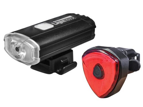 The Lighthouse Elite Rechargeable LED Bike Light Set utilises the latest technology in portable lighting, allowing extremely bright LED lights to be encased in lightweight and compact units. The front light features 3 light settings: high 100%, low 50%, strobe. Whilst the rear light has 6 settings: high, medium, low, fast flash, slow flash, strobe.The bike light output modes are controlled by a sequential switch. Press and release the button to switch between modes. Hold the button down for 3 seconds to turn the lights off. Rechargeable, can be charged via any USB port with the supplied cable.Specification:Brightness: Front: 150 lumens, Rear: 100 lumensRun Time: Front: 2.5/4.5 hours, Rear: 10 hoursLight Source: Front: XPG 3W LED, Rear: COB LEDBattery: Front: 3.7V 800mAh Li-Polymer, Rear: 3.7V 330mAh Li-PolymerCharge Time: approx. 5 hoursWater Resistance: IP54Impact Resistant: 1mDimensions: Front: 62 x 30 x 30mm, Rear: 41 x 41 x 38mmWeight: Front: 52g, Rear: 37g