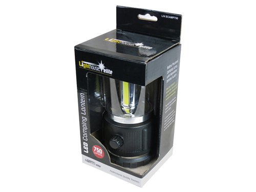 The Lighthouse LED Elite Camping Lantern uses high-power COB LEDs to provide a safe and portable source of light. With a useful dimmer switch that allows you to set your own level of illumination, from a low-level reading light, to an ultra-bright flood of light. With an impact-resistant case that has an integrated folding hanging/carry handle. Ideal for camping or fishing trips, and for use during power failures and roadside emergencies.Specification:Input Power: 3 x C Cell batteries (supplied).Run Time: Max. Lumens: 4hr., Min. Lumens: 20hr.Beam Distance: 21m.Weight: 321g (approx.).