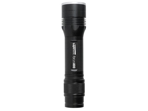The Lighthouse elite Focus800 LED Torch offers a variety of great features and functions, including a 800 lumen output LED with three operating modes: High, Low, Strobe and a variable dimming function for precise light output control. Focus control allows the light to be adjusted from a tight spot beam to a flood light to suit the job in hand.Its anodised aluminium body is lightweight and durable. The torch is water and dust proof to IP54, suitable for use in all weather conditions. The torch has an integral tail light charging indicator which glows red when the battery requires charging, blue when under charge and green when fully charged. This tail light can also be switched to the Green mode for use as a night vision light for map reading applications.A useful powerbank function is also provided allowing the torch to be used to recharge many small electronic devices such as mobile phones and MP3 players (using a suitable manufacturers charging lead). The torch has an impressive run time of up to eight hours from its powerful internal 3.7V 2600mAh Li-ion battery which can be recharged, and used time and time again.Supplied complete with a USB charging lead and car charger unit.Powerbank FunctionTo access the torches powerbank function cycle the tail-cap switch until the green map reading LED is illuminated, then depress the tail-cap switch twice in quick succession. The tail-cap light will flash green indicating the powerbank function is switched on and operating.1) Plug the USB plug into the charging port of the device to be charged.2) Plug the USB plug into the USB outlet (A) on the side of the torch.3) Changing will commence as soon as the USB lead is connected, check the torch is switched off, to ensure the recharge time is kept to a minimum.4) Once the attached device is fully charged disconnect the charging lead to conserve the remaining battery power stored in the torch.NOTE: The Focus 800 can be used to recharge any device which has been supplied with a USB charging lead by its manufacturer. Lighthouse cannot be held responsible for any damage or accident caused to any device which is charged using the Focus 800 as a power source. Please note some mobile devices charging leads can contain authentication chips to prevent the use of third party chargers with their products.Specifications:Light Source: High-performance LED.Brightness: 800/240 lumens.Run Time: 3/8 hours.Beam Distance: 100m.Power: Rechargeable 3.7V 2600mAh.Charge Time: 5 hours.Water Resistant: IP54.Dimensions: 154 x 37/31.8mm.Weight: 157g (exc batteries).