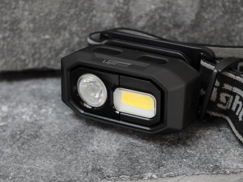 Lighthouse Elite Rechargeable LED Headlight with spot and floodlight functions can provide a super bright beam of up to 480 lumens. The on/off button will cycle between spot high, spot low and floodlight modes. Holding the button down allows the light to be dimmed to your desired output. The 2 LEDs can be used independently or together. An optional sensor operated mode can be activated by pressing the sensor button, allowing the light to be switched on or off by moving your hand directly in front of the light. A useful feature for gloved or dirty hands.This headlight offers an impressive run time of up to 10 hours. Its powerful 3.7V 1400mAh Li-ion battery can be recharged time and time again. A low power indicator notifies you when the light needs recharging.The lamp head can be tilted for directional light. Fitted to an adjustable head strap, fits most head sizes. It also has a magnetic base that allows the light to be attached to metal surfaces when detached from the headband. Waterproof to IPX6 standard and impact-rated to 1m.Ideal for use around the home and for many leisure activities including camping, sailing, hiking and cycling and perfect for use in emergencies such as power failures or when working on cars.Supplied with a USB charging cable.Specification:Output: 300 / 90 / 250 / 480 lumensModes: High / Low / Flood / BothRun Time: 3 / 10 / 3.5 / 1.45 hoursBeam Distance: 60 / 20 / 10mLight Source: Osram P8 LED / COB LEDPower: Rechargeable 902554 1400mAh 3.7V Li-ionCharge Time: 2-2.5 hoursCharging Port: Micro USBWater Resistance: IPX6Dimensions: 67 x 37 x 40mm exc. strapWeight: 198g