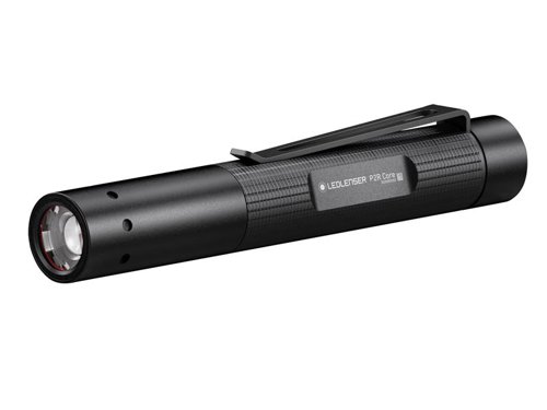 The Ledlenser P2R CORE Rechargeable Torch is bright, focusable and the perfect size and weight for use as an everyday carry light. Ideal for pockets, overalls and car glove boxes. It offers 3 brightness levels: Power 120 lumens, Mid-Power 50 lumens and Low Power 15 lumens. Features the patented Advanced Focusing System; clever engineering enables seamless beam focusing for near (flood) or distance (spot) illumination and any level in between.Its aircraft-grade aluminium housing provides strength and durability, whilst being corrosive resistant. IP54 ingress rated, sufficiently protected against dust ingress to prevent normal operation. Fully protected against solid objects and resistant to splashing water from any angle. Its handy pocket clip enables you to safely attach the torch to pockets, overalls or straps.Kinder to the environment, its housing and rechargeable battery lasts significantly longer than disposable alternatives. Recharges in just 2.5 hours.7-year with registration warranty for complete peace of mind.Supplied with a rechargeable Li-ion battery pack (Li-ion 10440) with an integrated USB port, and USB cable.Specification:Power: 120/50/15 lumensRun Time: 0.5/1/5 hoursBeam Distance: 65/45/15mIP Rating: IP54Charge Time: 2.5 hoursSize 103 x Ø15mmWeight: 36g