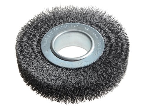 The Lessmann Wheel Brushes are filled with crimped wire and are used for obtaining different surface finishes. For the removal of rust, paint and dirt, for roughening, de-burring. Stripping or polishing.A decisive factor for choosing the most suitable brush is the wire and tube diameter. Brushes with a larger tube diameter are filled with more wire, are more aggressive and have a longer life. Some of the brushes are supplied with adaptor sets that allow easy mounting on all popular grinding machines.The adaptors have the following dimensions:Set 1: 30, 22.2, 20, 16 & 12mm, 1in & 1/2in. Set 2: 40, 32, 22.2, 20, & 16mm, 1in & 1/2in.Set 3: 50, 32, 22.2, 20, & 16mm, 1in & 1/2in.Set 4: Brushes With Metal Discs Bore 50.8 & Double Keyway 7x13; Plus Adaptor to Bore 30.Diameter.125mm.Width. 29-31mm.Min/Max Bore: 13/40mm.Wire Gauge. 0.30/0.35.Wire Type. Steel Crimped.Max R.P.M. 6,000.