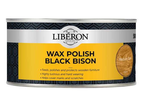 LIBBPWMO500N Liberon Black Bison Wax Paste Medium Oak 500ml