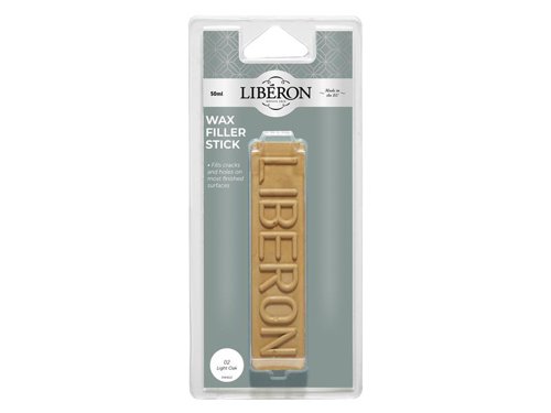 Liberon Wax Filler Sticks repair cracks, splits and small to medium sized holes without sanding or having to strip the finish. You can apply without a heat source and no shrinkage make them ideal for use on finished furniture and other articles. For interior use only.Available in a wide range of intermixable wood colours.1 x Liberon Wax Filler Stick 02 Light Oak 50g.