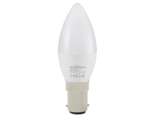 LTHB155W Link2Home Wi-Fi LED SBC (B15) Opal Candle Dimmable Bulb, White + RGB 470 lm 5.5W