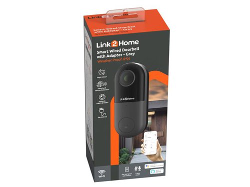 The Link2Home Smart Doorbell enables you to answer your front door from anywhere. Get instant alerts when someone presses the doorbell button or the motion sensor is activated. It emits its own exterior audible tone and can be easily linked with the Link2Home Bell Chime (sold separately) for inside your home. Secure connection, the camera utilises 128-bit SSL encryption.With full duplex, 2-way audio, you can hear and talk with your visitor using the Link2Home Pro app. It also streams in full HD (1080p) to your chosen device. Additionally, you can get a 145° wide-angle view of the area, zoom in, and enhance, you will be able to see every detail. This is the same day or night thanks to Night Vision LED sensors which let you view the whole scene at night. The CMOS sensor also provides better image clarity compared to CCD Sensors.If your Smart Doorbell detects something irregular or regular, you can receive an activity alert on your smartphone with a snapshot of what happened. You can record video clips of activity using the inbuilt MicroSD card slot (memory card*) or cloud service**.The casing is weatherproof (IP54 rated), so it will always keep monitoring, come rain or shine.Compatible with Amazon Echo Show and Google Screen devices including Google Chromecast. Just ask your smart speaker to access your camera device by saying 'Alexa show me the front door' or 'Hey Google show me the front door on the living room TV'.Quick and easy to set up. Simply install the mounting bracket, charge or plug in your bell, download the Link2Home Pro app and set it up from your Android or iOS device. No hub required. With no wires needed the bell can be placed anywhere around your front door or other areas. The mount can be fixed to wood or masonry using the screws provided. Using the Link2Home Pro app (Free) you can set up a range of Automation features including recording during specific times or bell to trigger another device.Memory:*MicroSD Card (sold separately): 16GB - up to 3 days, 32GB - up to 5 days, 64GB - up to 10 days, 128GB - up to 21 days.**Cloud Service (subscription sold separately). With the cloud service, you can continuously record everything that’s happening, 24/7, not just clips. So, you can scan through up to 30 days of video history to see what you’ve missed.System Requirements:Wi-Fi ConnectionMobile or tablet with iOS 8 or later, or Android 4.1 or laterLink2Home Pro Account (Free)1 x Link2Home Weatherproof (IP54) Smart Wired Doorbell.