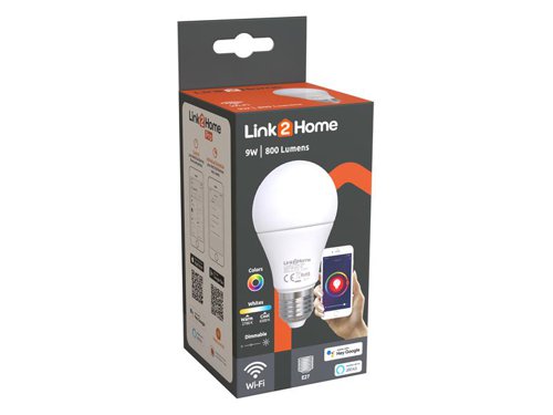 LTHE279W Link2Home Wi-Fi LED ES (E27) Opal GLS Dimmable Bulb, White + RGB 800 lm 9W