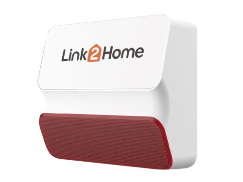 The Link2Home Smart Alarm External Siren features adjustable brightness, volume (Max. 105dB) and duration. It has up to 80m open field Zigbee transmission (3.0) and requires a smart alarm hub (L2H-SECUREGWAY).Mains powered 5V 1A (includes adaptor) with battery backup (supplied).Specification:Transmission Range: 80mBattery Backup: up to 5 daysFixing: Surface MountProtection Rating: IP44