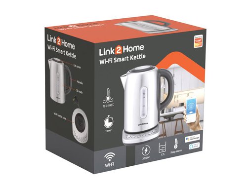 The Link2Home Smart Kettle has four pre-programmed temperature buttons (70°, 80°, 90° and 100°). These pre-set temperature modes allow you to boil your kettle to the right temperature depending upon the beverage you are making: Black Tea (95-98°), Green Tea (80-85°), Hibiscus (70-75°), Oolong (80-95°), Coffee (95-98°).Once heated to the selected temperature, it turns itself off and, if selected, will even keep warm for 2 hours after heating. Its 1.7 litre jug features a push button, soft opening lid to prevent hot water splatter, concealed STRIX element, and a removable and washable scale filter.Use the app to turn your Smart Kettle on remotely, set timers and use the keep-warm function. Get alerts when your kettle starts to boil and reaches its desired temperature. The boil dry function will protect your kettle if you try to boil an empty kettle.It also features a baby bottle formula function, which boils the water to 100° to kill any bacteria and then allows it to cool down to between 70-90° (70° is the guidance set by the NHS for mixing baby powder formula to ensure all bacteria is killed). Save precious minutes on your morning routine or night-time feeding routine by setting up timers on your smart kettle for more convenience.Works with Amazon Alexa, Google Assistant and Siri.System Requirements:Wi-Fi ConnectionMobile smartphone or tablet with iOS 8 or later, or Android 4.1 or laterLink2Home Pro app account (Free)Specification:Power: 220-240V AC 50-60Hz 3000WCapacity 1.7 litre