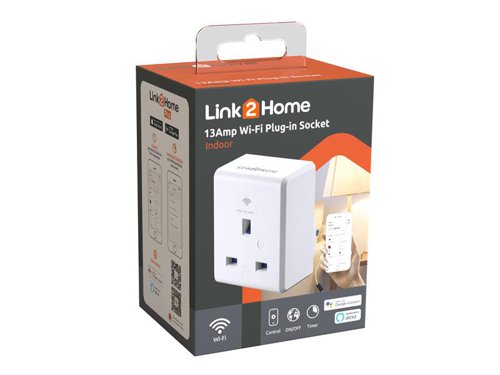 The Link2Home Wi-Fi Plug-in Socket allows you to manage your electrical devices and appliances from anywhere, at any time. Use the smart features to create automation around the home for extra security and comfort. Turn devices on or off, check the status, set up timers and countdowns using the Link2Home Pro app (Free). The socket has a compact design that allows you to keep using additional wall outlets at the same time.Fully integrated with Amazon Alexa and Google Assistant. Just ask your smart speaker to control your plug device by saying 'Alexa turn on the Christmas lights' or 'Hey Google turn on the living room lamp'. Use the Link2Home Pro app to set up precise timers that can be customised by days of the week and repeated. Send alerts when power is activated on a socket and set up countdown timers up to 23 hours 59 minutes.Quick and easy set up. Simply plug your adaptor into a wall outlet and turn the power on, download the Link2Home Pro app and set it up from your Android or iOS device. No hub required.System Requirements:Wi-Fi ConnectionMobile or tablet with iOS 8 or later, or Android 4.1 or laterLink2Home Pro Account (Free)
