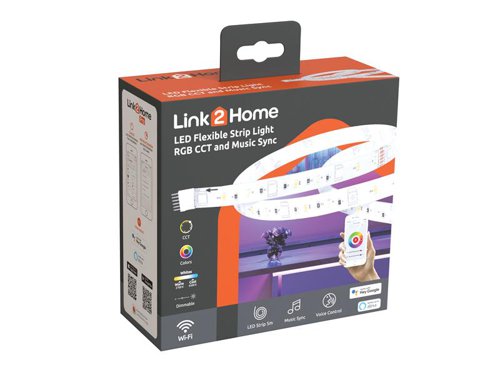 The Link2Home Flexible LED Light Strip has over 16 million colour variations, including white (warm or cool). It can also sync to your music and flash on the beat to create an at-home disco.Wi-Fi connected, so you can control each light individually or group multiple lights together to control one room or one house. No hub required. Fully integrated into other smart home devices, use with Amazon Alexa and Google Assistant. Just ask your smart speaker to control your light device or group by saying, 'Alexa, turn on the hallway' or 'Hey Google, turn the living room green'.Use the Link2Home app (Free) to set up precise timers that can be customised by days of the week. Set up countdown timers too. You can use these lights to set up a range of automation features, including automatically turning lights on or off as you enter or leave your home, or change with sunrise or sunset. You can also link your lamps with other Link2Home devices, such as turning lights on if an external camera detects movement.System Requirements:Wi-Fi ConnectionMobile or tablet with iOS 8 or later, or Android 4.1 or laterLink2Home Pro Account (Free)This Link2Home Flexible LED Light Strip has the following specification:Length: 5mInput Voltage: 12VPower: 6W/M +3.5W/M+3.5W/MMax. Lumen Output: 230Colour Temperature: 2700-6500K + RGBLifespan: 20,000 hoursBeam Angle: 120°IP Rate: IP65 (Strip only)Width: 12mmPower Plug Cable Length: 150cm