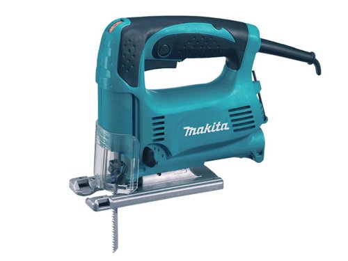 The Makita 4329 Orbital Action Jigsaw has 3 orbit settings and a variable speed trigger. Its smooth, rigid aluminium base is rustproof and easily glides over the workpiece. Bevel cutting up to 45° left or right is also possible with the tiltable base.The ergonomic, lightweight design incorporates a counterweight balancing system which reduces vibration. A sliding dust cover improves dust collection and prevents the scattering of chips.Supplied with: 1 x Blade and 1 x Hex Wrench.Specifications:Input Power: 450W.Strokes at No Load: 500-1,300/min.Stroke Length: 18mm.Bevel Capacity: 45°.Capacity: Steel: 6mm, Wood: 65mm.Weight: 1.9kg.This Makita 4329 Orbital Action Jigsaw comes in the 240V version. It comes supplied with: 1 x Blade and 1 x Hex Wrench.