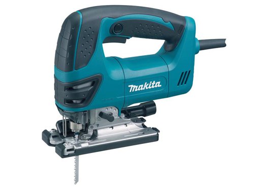 The Makita 4350 Orbital Action Jigsaw features a quick release, tool-less blade change enabling you to continue work with a minimum of disruption. This robust mains powered jigsaw is perfect for site or workshop use. The soft grip handles and anti-splintering device mean you can use the jigsaw for extended periods with minimal discomfort.Variable speed control, a built in job light and an adjustable, sturdy base increase accuracy and control when cutting. The double insulated cable and robust all-metal gearbox means this jigsaw should give you years of problem-free use. Specifications:Input Power: 720W.Strokes at No Load: 800-2,800/min.Stroke Length: 26mm.Capacity: Metal: Steel: 10mm, Wood: 135mm.Weight: 2.6kg.The Makita 4350 CT Orbital Jigsaw 720 Watt comes in the 110 Volt version.Supplied with an assorted blade, hex wrench, anti splintering device, cover plate, dust nozzle and a carry case.F Versions are fitted with a job light.