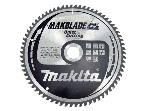 MAK B-08707 MAKBLADE PLUS® TCT Circular Saw Blade 260 x 30mm x 70T