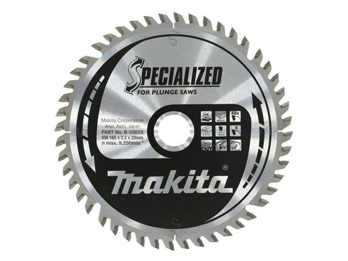 MAKB33015 Makita B-33015 Specialized for Plunge Saws Blade 165 x 20mm x 48T