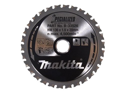 Makita B-33526 Specialized for Metal Cutting Saw Blade 136 x 20mm x 30T