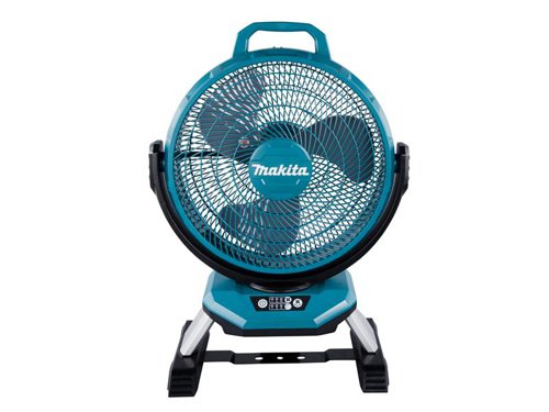 Makita DCF301 LXT Portable Fan comes with three speed settings and oscillation selector for optimal air velocity and control. Designed for reduced wind noise level for quiet operation. Tilts up and down and rotates left to right for convenient redirection of air flow.Strong enough to create a comfortable work environment under hot weather conditions. Designed to withstand harsh job site environments and can be loaded on to a tripod if desired. An easily removable fan cover allows for convenient clean-up. The battery protection system automatically shuts off power when the battery level is low.Comes as a Bare Unit, NO battery or charger supplied.Specifications:Max. Air Velocity: 4.0 / 2.8 / 2.0 m/s.Air Volume: 21 / 15 / 10 m³/min.Diameter: 330mm.Max. Bevel Range: (Left) 45 º.Nominal Battery Voltage: 14,4 /18V.