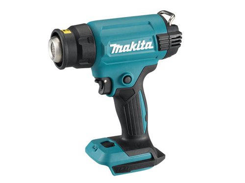 The Makita DHG181 LXT Heat Gun has 2 speed settings for airflow and is ideal for a wide range of tasks, such as putting up wall paper, drying or removal of paint and more. Its trigger switch has a lock off feature, reducing fatique on longer tasks. An anti-restart function and overload protection increase user safety. Its tool-less nozzle change system is combined with a quick release mechanism for easy nozzle replacement. There is also an LED job light with afterglow.Supplied with: 1 x Glass Protection Nozzle, 1 x Wide Slot Nozzle, 1 x Reflector Nozzle, 1 x Reduction Nozzle and 1 x Type 2 MAKPAC Connector Case.Specifications:Airflow: 120/200 L/min.Max. Air Temperature: 550°C.Weight: 1.0kg.