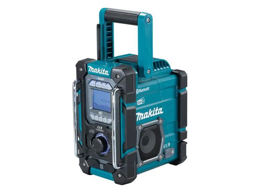 The Makita DMR301 Job Site Speaker/Stereo runs on both an AC adaptor and Makita LXT or CXT Li-ion batteries. When connected to the mains, you can charger LXT/CXT Li-ion batteries. A LCD screen indicates battery charging status; Charging, Charging completed, Standing-by for charging, Charging error; indicates battery reach at 80% charge. Equipped with Bluetooth® (Class 2), allowing for a wireless connection to your mobile device for playing music with a range of up to 10m. Its digital tuner is capable of receiving DAB/DAB+ radio stations. There is also an AUX-IN jack for connecting to external audio source (the connecting cable is not included.)IP64 rated dust and shower-proof construction. Elastomer bumpers and metal pipes protect against rough handling. Other features include: two USB output ports for charging mobile devices, illuminated control buttons and dial for improved visibility and a built-in bottle opener: Conveniently located for opening glass bottles.Compatible with LXT and CXT batteries (12Vmax-18V) only.Comes as a Bare Unit, No Battery or Charger.Specifications:Frequency Range FM 87.5-108 MHz, DABB and III 5A-13F.Battery: Type Lithium-ion, Range 12Vmax-18V.Speakers: 2 x Ø89mm.Weight: 5.9kg.