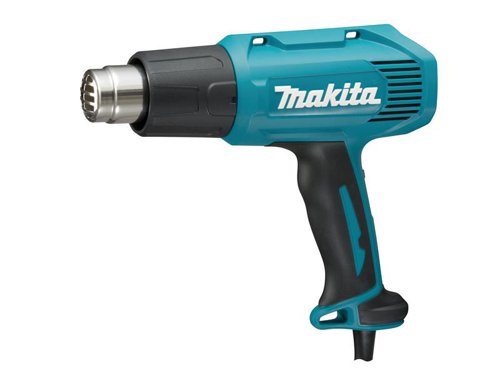 The Makita HG5030K Heat Gun comes with an easy to operate heat setting slide switch. Its ergonomic soft grip provides increased comfort during prolonged use. For added user safety there is over-heat protection and double insulation.Supplied with: 1 x Glass Protection Nozzle, 1 x Reflector Nozzle, 1 x Reduction Nozzle, 1 x Wide Slot Nozzle, 1 x Scraper and 1 x Carry Case.Specifications:Input Power: 240V 1,600W, 110V 1,300W.Air Flow 240V: 300-500 L/min., 110V: 200-400 L/min.Heat Settings: 2.Temperature: 240V: 350-500ºC, 110V: 400-550ºC.Power Cable: 2m.Weight: 0.56kg.The Makita HG5030K Heat Gun 1,600W in the 240V version.Supplies with:1 x Glass Protection Nozzle.1 x Reflector Nozzle.1 x Reduction Nozzle.1 x Wide Slot Nozzle.1 x Scraper.1 x Carry Case.