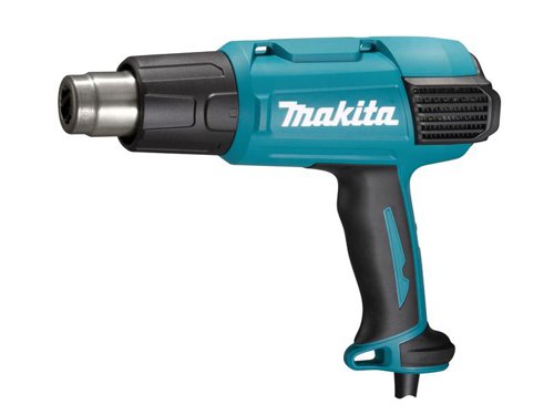 The Makita HG6531CK Heat Gun comes with a pre-set function: depending on intended use, you can recall the saved settings and easily set the temperature and airflow volume. The name of each setting is displayed on the LCD screen, 14 settings available.It has an easy to operate on/off slide switch with 5 air flow settings operated by a push button in 5°C increments. Other features include an ergonomic soft grip, double insulation and overheat protection.Supplied with: 1 x Glass Protection Nozzle, 1 x Reflector Nozzle, 1 x Reduction Nozzle, 1 x Wide Slot Nozzle, 1 x Overlap Welding Nozzle, 1 x Weld Nozzle, 1 x Solder Sleeves Reflector, 1 x Pressure Roller and 1 x Carry Case.Specifications:Input Power: 240V: 2,000W, 110V: 1,400W.Temperature: 50-650°C.Airflow: 200-550 L/min.Weight: 0.71kg.The Makita HG6531CK Heat Gun comes in the 240V Version.Supplied with:1 x Glass Protection Nozzle.1 x Reflector Nozzle.1 x Reduction Nozzle.1 x Wide Slot Nozzle.1 x Overlap Welding Nozzle.1 x Weld Nozzle.1 x Solder Sleeves Reflector.1 x Pressure Roller.1 x Carry Case.