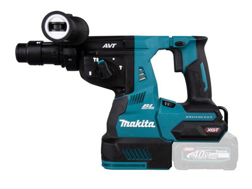 The Makita HR004G XGT 40Vmax Rotary Hammer utilises anti-vibration technology to provide maximum control and comfort. It offers 3 modes of operation: Rotary Only, Rotary Hammer, Hammer Only. The brushless motor offers increased efficiency, whilst the built-in constant speed control and torque limiter provide increased control. Variable speed is controlled by the trigger and it also offers forward/reverse rotation.A 'Soft No Load' function automatically reduces the motor speed during idling to suppress the vibration of the machine body. For added user safety there is an electric brake and soft start feature. It also features an LED job light, ideal when working in dark areas.The XGT 40Vmax range is equipped with special electronics providing digital communication between tool, battery and charger. This allows the charger to provide the optimal charge to the battery depending on the status of the battery, whilst the tool can respond to the status of the battery by optimising performance to the battery level.Specifications:Tool Holder: SDS Plus.Modes: Rotary Only, Rotary Hammer, Hammer Only.No Load Speed: 0-980/min.Blows per Minute: 0-5,000/bpm.Impact Energy: 2.9 joules.Capacity: Concrete 28mm, TCT Core Concrete 54mm, Diamond Core Concrete 65mm, Steel 13mm, Wood 32mm.The Makita HR004GZ XGT 40Vmax BL Rotary Hammer is supplied with:1 x Quick Change Chuck.1 x Depth Gauge.1 x Grease Vessel Set.1 x Cleaning Cloth.Bare Unit, NO battery or charger supplied.