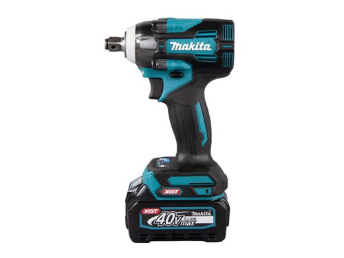 The Makita TW004G XGT 40Vmax BL Impact Wrench has an efficient brushless impact wrench with electronic 4 stage impact power selection for added versatility. 3 modes of reaction time allow for automatic stop available both in forward and reverse rotation modes. Reverse rotation auto stop mode stops after the bolt/nut loosened enough.Its ergonomically designed handle features a rubberised soft grip for increased user comfort and reduced fatigue. XPT (Extreme Protection Technology) provides improved dust and water resistance for operation in harsh job site conditions. The battery protection system automatically shuts off power when the battery level is low. It also features twin LED lights with pre-glow and afterglow functions.Specifications:Bit Holder: 1/2in Square C Ring.No Load Speed: 0-1,000/1,800/2,600/3,200/min.Impact Rate: 0-1,800/2,600/3,400/4,000/bpm.Max. Torque: 350Nm.Nut Busting Torque: 630Nm.Bolt Capacity: Standard: M10-M20.The Makita TW004GD201 XGT 40Vmax BL Impact Wrench is supplied with:2 x 40V 2.5Ah Li-ion XGT 40Vmax Batteries.1 x DC40RA XGT® Fast Li-ion Charger 240V.1 x Type 3 MAKPAC Connector Case.