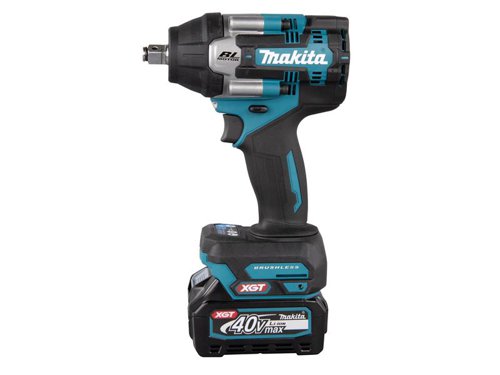 The Makita TW007G XGT 40Vmax BL Impact Wrench with electronic 4 stage impact power selection for added versatility. The electric brake and variable speed trigger provide a high level of control, as well as an auto-stop system available in both forward/reverse rotation modes.Its ergonomically designed handle with rubberised soft grip improves user comfort and reduces fatigue. XPT (Extreme Protection Technology) provides improved dust and water resistance, ideal for operation in harsh job site conditions. Fitted with a twin LED job light for greater visibility, even in low light conditions. The battery protection system automatically shuts off power when the battery level is low.Supplied with: 2 x 40V 2.5Ah Li-ion Batteries, 1 x DC40RA Fast Charger and 1 x Type 3 MAKPAC Case.Specifications:Bit Holder: 1/2in Square C Ring.No Load Speed: 0-600/1,200/1900/2,300/min.Impact Rate: 0-1,200/1,900/2,700/2,900/bpm.Max. Fastening Torque Impact Drill: 760Nm.Nut-busting Torque: 1,100Nm.Tightening Capacity Standard Bolt: M10 - M24.