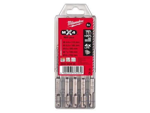 MIL SDS Plus MX4 Drill Bit Set, 5 Piece