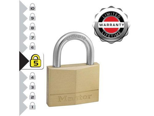 Master Lock Solid Brass 50mm Padlock 5-Pin - Keyed Alike x 2