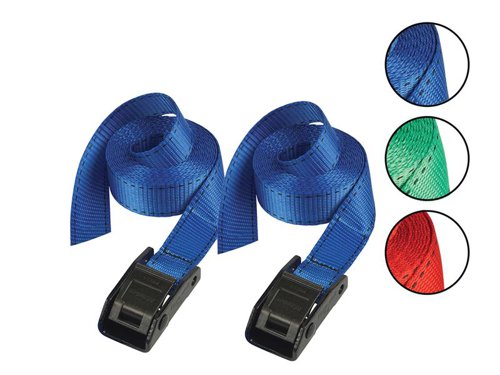 Master Lock Lashing Strap with Metal Buckle, Coloured 5m 150kg (Pack 2)