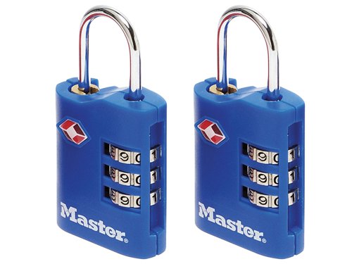 The Master Lock No. 4686EURT Set-Your-Own Combination TSA-Accepted Luggage Padlock features a 30mm wide zinc body for durability. The 3mm diameter shackle is 20mm long and made of steel, offering more strength. With a modern design and variety of colours (purple, black, red and blue), recognised in 29 countries, globally, they are ideal for travelling around the globe. They allow TSA screeners to inspect and relock baggage without damaging the lock.Specifications:Pack Size: 2.Body Width: 30mm.Shackle Length: 20mm.Shackle Diameter: 3mm.
