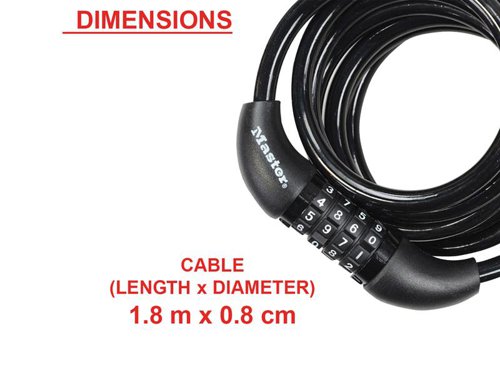 Master Lock Self Coiling Combination Cable 1.8m x 8mm