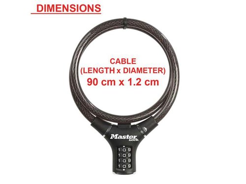 MLK8229E Master Lock Black Steel Rigid Combination Cable 0.9m x 12mm