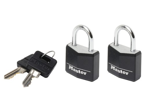 Master Lock Aluminium Black Vinyl Cover 20mm Padlock 3-Pin - Keyed Alike x 2