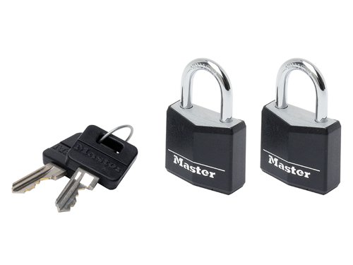 Master Lock Aluminium Black Vinyl Cover 30mm Padlock 4-Pin - Keyed Alike x 2