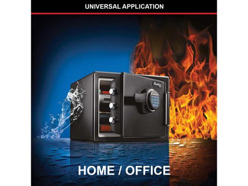 The Master Lock Digital Fire & Water Safes are designed to protect documents, digital media and other valuables from fire, water and theft. They have 60% bigger bolts than traditional safes and a pry-resistant hinge bar that provides additional security against unauthorised access.The safes have programmable digital combinations with backlit display for easy use even in dark places: 2 resettable combinations + 1 Master combination (non-programmable). They have an interior light, multi-position tray and built-in storage on the door.Protection:UL/ETL verified 60 minutes fire protection for documents, official papers, as well as digital items (CD, USB sticks) up to 927°C.ETL Verified water protection for 24 hours to protect documents and other valuable items from flood damage.ETL Verified to withstand a 4.5 metre drop during a fire and stay closed.Bolt down hardware included.The Large Digital Fire & Water Safe has the following specifications:Exterior Dimensions: 348 x 415 x 491mm.Interior Dimensions: 244 x 319 x 292mm.Door Thickness: 914mm.Body Thickness: 406mm.Interior Volume: 22.79 Litre.Water Depth Protection: 120mm.Weight: 35.7kg.Works with 4 x AAA alkaline batteries (not included).