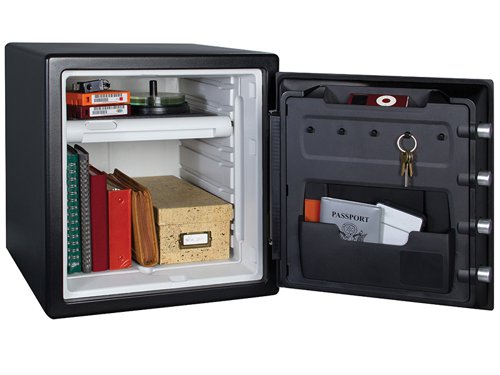 The Master Lock Digital Fire & Water Safes are designed to protect documents, digital media and other valuables from fire, water and theft. They have 60% bigger bolts than traditional safes and a pry-resistant hinge bar that provides additional security against unauthorised access.The safes have programmable digital combinations with backlit display for easy use even in dark places: 2 resettable combinations + 1 Master combination (non-programmable). They have an interior light, multi-position tray and built-in storage on the door.Protection:UL/ETL verified 60 minutes fire protection for documents, official papers, as well as digital items (CD, USB sticks) up to 927°C.ETL Verified water protection for 24 hours to protect documents and other valuable items from flood damage.ETL Verified to withstand a 4.5 metre drop during a fire and stay closed.Bolt down hardware included.The Extra Large Digital Fire & Water Safe has the following specifications:Exterior Dimensions: 453 x 415 x 491mm.Interior Dimensions: 349 x 319 x 302mm.Door Thickness: 914mm.Body thickness: 406mm.Interior Volume: 33.6 Litre.Water Depth Protection: 200mm.Weight: 38.9kg.Works with 4 x AAA alkaline batteries (not included).