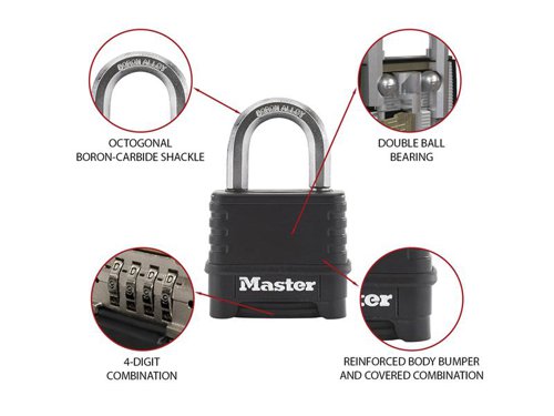 MLK Excell™ 4-Digit Black Finish Combination 50mm Padlock