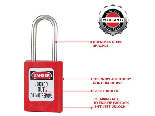 MLKS31RED Master Lock Lockout Padlock – 35mm Body & 4.76mm Stainless Steel Shackle