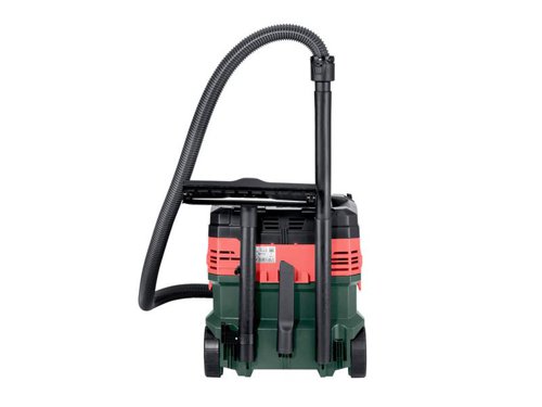 Metabo AS 20 L PC All-Purpose Class L Vacuum for liquids and dry solids with commercial registration. Integrated PressClean filter cleaning allows for versatile application. Manually clean the filter using strong air flow by activating the switch on the extraction unit during breaks.Ideal for mobile use due to low weight and compact construction. It can also be used as an extractor for power tools and to clean construction sites, workshops etc. Certified in accordance with EU standard for L class dust. For added safety there is a suction stop when vacuuming liquids, once the maximum fill level is reached the vacuum automatically turns off.Supplied with:1 x Quick Suction Hose (?  32mm, 1.75m).Quick Hard Cone Sleeves.3 x Plastic Suction Tubes.1 x Fleece Filter Bag.1 x Crevice Nozzle.1 x Floor Nozzle (300mm wide).1 x Suction Nozzle (120mm wide).Specifications:Voltage: 240V.Input Power: 1,200W.Capacity: Wet/Dry: 20 litres.Max. Air Flow: 4,200 L/min.Filter Surface: 3500cm??.Suction Hose Diameter: 32mm.Hose Length: 1.75mCable Length: 5.5m.Weight: 9.4kg.
