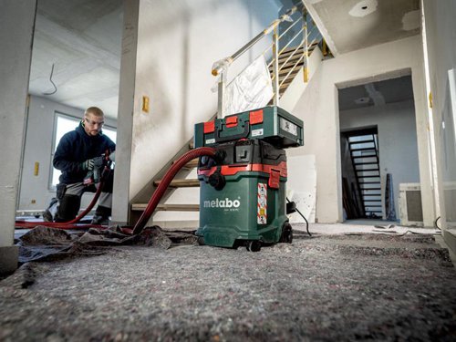 The Metabo ASA 30 M PC All-Purpose Vacuum built for liquids and dry solids with commercial registration. Integrated PressClean filter cleaning allows for versatile application. Manually clean the filter using strong air flow by activating the switch on the extraction unit during breaks.Ideal for mobile use due to low weight and compact construction. It can also be used as an extractor for power tools and to clean construction sites, workshops etc. Fitted with a power socket for a power tool use. The vacuum will automatically start/shut down when attached to a power tool.Certified in accordance with EU standard for M class dust. For added safety there is a suction stop when vacuuming liquids, once the maximum fill level is reached the vacuum automatically turns off. An automatic trailing mechanism empties the suction hose completely. There is also a warning signal on shortfall of the minimum volume flow to protect the user.Easy transport thanks to cable and hose bracket as well as having a case for pipes and nozzles. You can also attach metaBOXes to the vacuum cleaner for easy change of location.Supplied with:1 x Quick Antistatic Suction Hose (?  32mm, 4m).1 x Quick Coupling Bush ?  28/35mm.1 x Quick Coupling Bush ?  40/45mm.1 x Quick Premium Handle Adaptor.3 x Chrome-plated Suction Tubes.1 x Fleece Filter Bag.1 x Crevice Nozzle.1 x Floor Nozzle (360mm wide).1 x Suction Nozzle (120mm wide).1 x Brush Nozzle.1 x PE Disposal Bag.Specifications:Input Power: 1,200W.Capacity: Wet/Dry: 30 litres.Max. Air Flow: 4,200 L/min.Filter Surface: 3500cm??.Suction Hose Diameter: 32mm.Hose Length: 4m.Cable Length: 8m.Weight: 10.8kg.1 x Metabo ASA 30 M PC All-Purpose Vacuum with Power Tool Take Off 30 litre 110V Version.